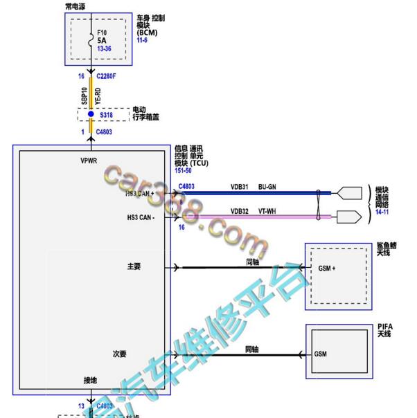 2020年福特蒙迪欧紧急呼叫模块电路图