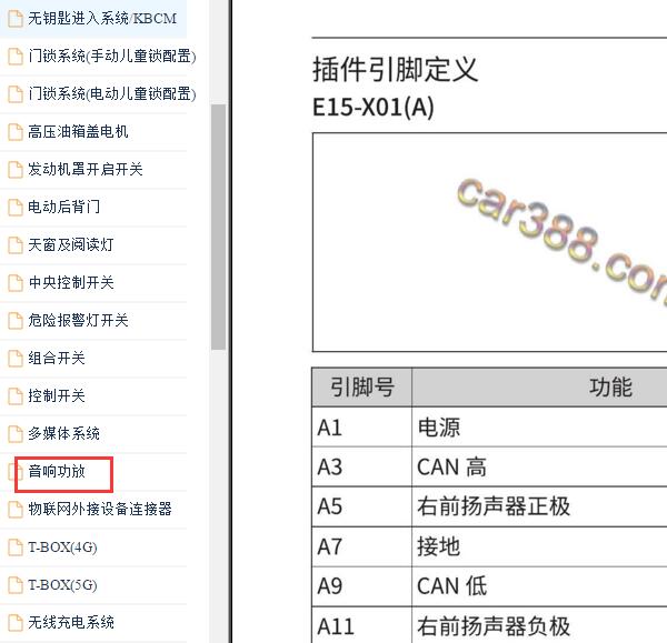 2022-2023年长城拿铁DHT PHEV音响功放针脚定义