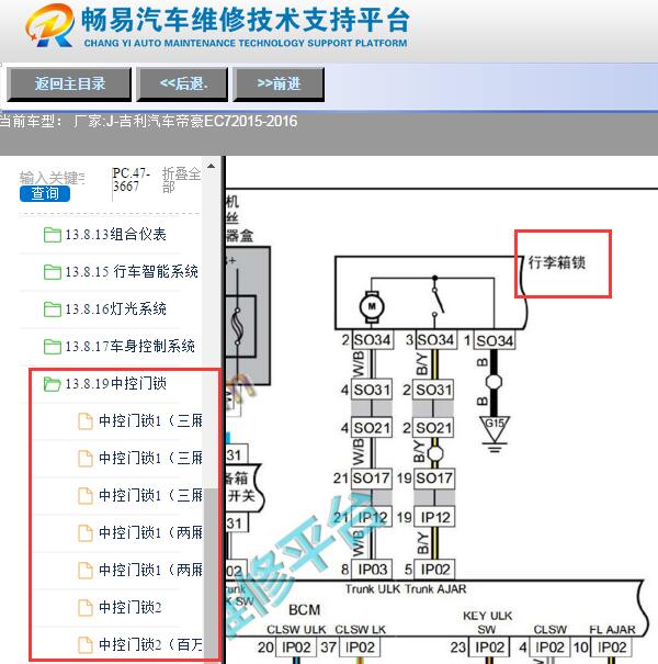 2015-2016年记录帝豪EC7尾门锁电路图