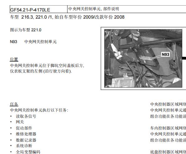 2012年奔驰S300L中央网关模块位置