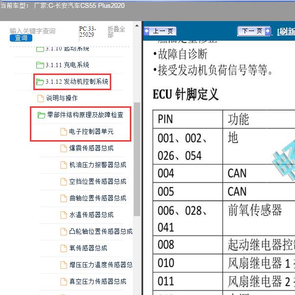 2020年长安CS55 PLUS发动机电脑针脚定义
