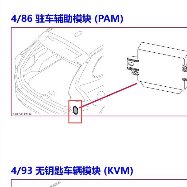 2017-2018年沃尔沃XC60倒车雷达模块安装位置
