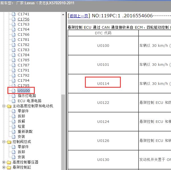 2010-2011年Lexus（凌志-雷克萨斯)-LX570 U0114故障码资料