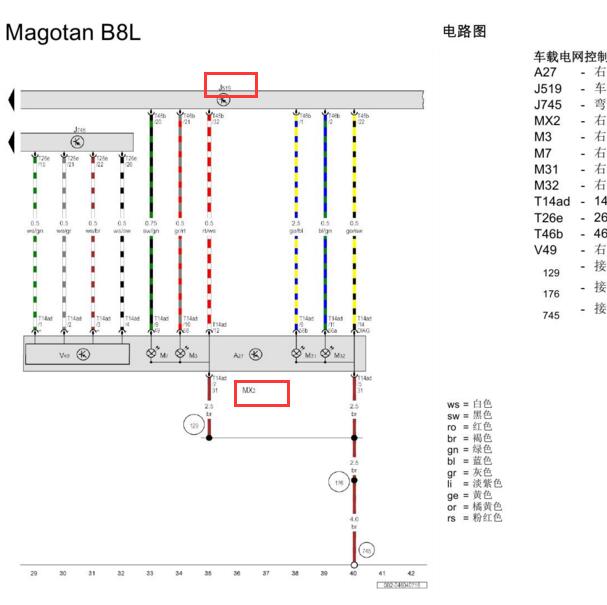 2016-2017年大众迈腾B8 大灯和车载电网电路图