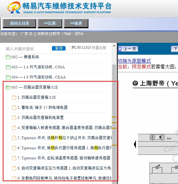 2014年斯柯达野帝变速箱换挡电路图