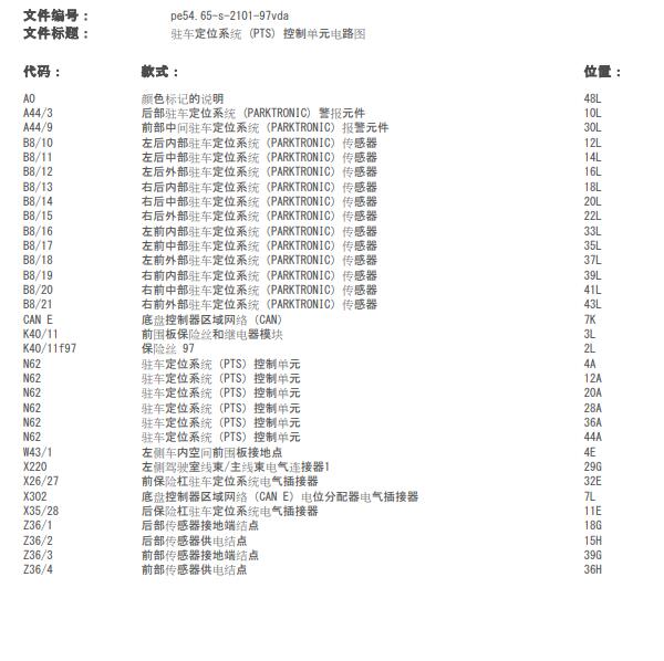 2017年奔驰威霆倒车雷达电路图