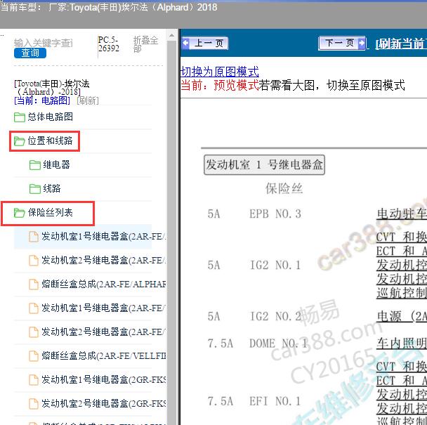 2018年丰田埃尔法保险丝定义资料
