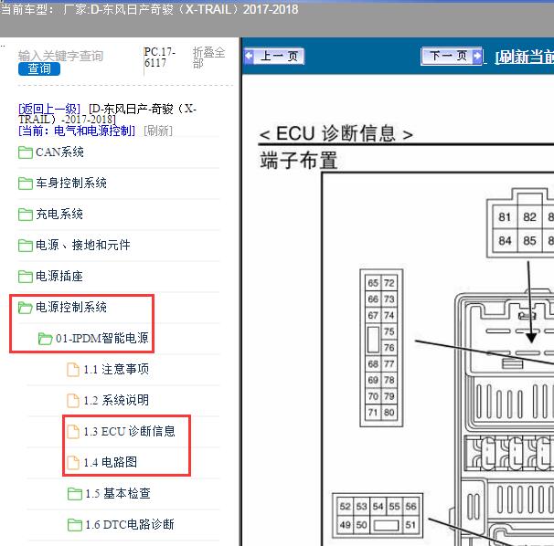 2017年日产奇骏IPDM电路图针脚资料
