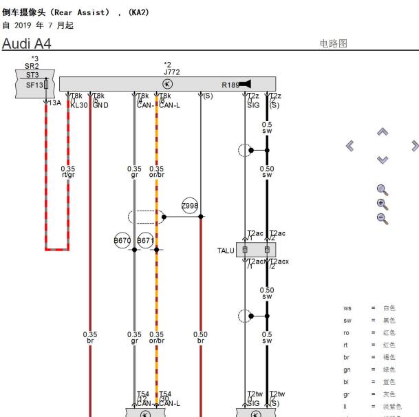 2022年奥迪A4L 倒车影像电路图