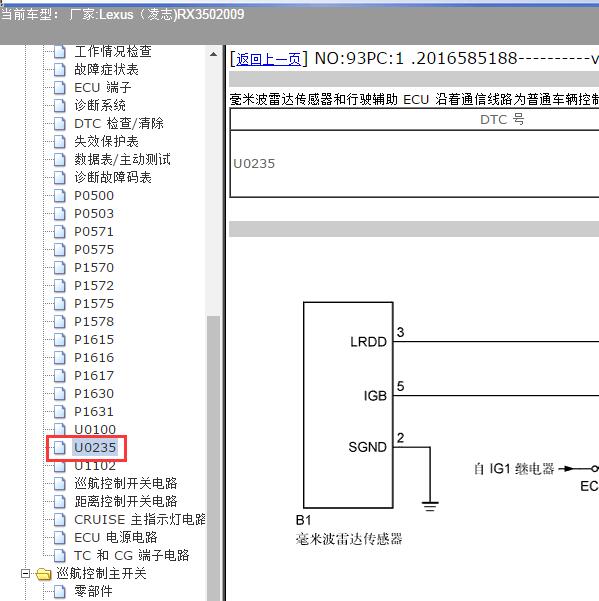2009年Lexus（凌志-雷克萨斯)-RX350 U0235故障码资料