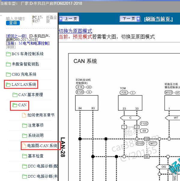 2018年东风日产启辰D60 CAN通讯电路图
