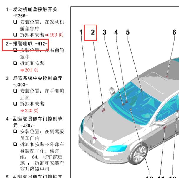 2011年大众迈腾报警喇叭安装位置