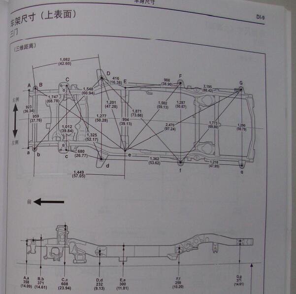 2006年丰田普拉多车身大梁数据