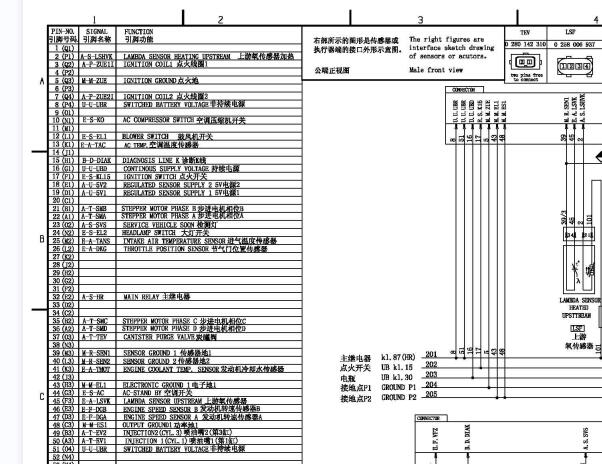 长安JL465Q发动机针脚和电路图资料