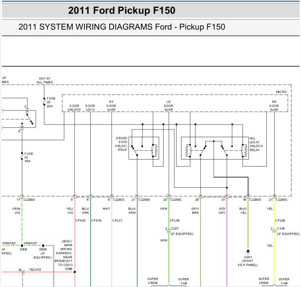 2011年福特猛禽F150中控门锁电路图