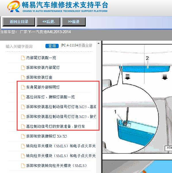 2014年奥迪A4L刹车灯维修手册