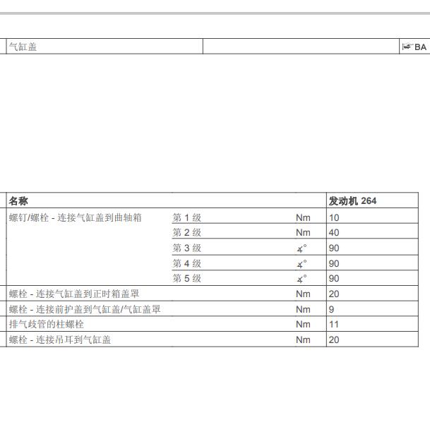 2019年奔驰C260L 264发动机维修扭矩.