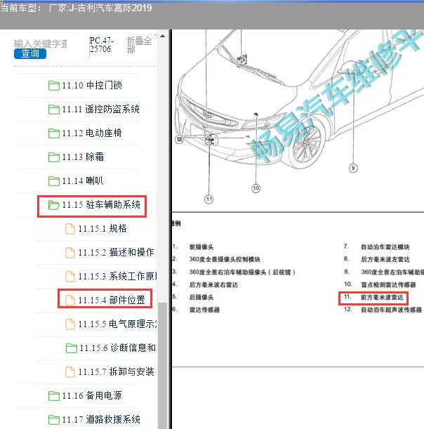 2019年吉利嘉际前雷达位置
