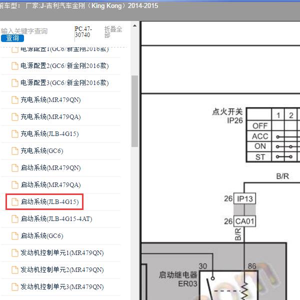 2014-2015年吉利汽车-金刚（King Kong）启动电路图