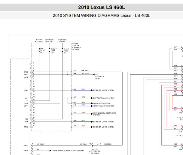 2010年雷克萨斯LS460L车身电脑和转向系统电路图