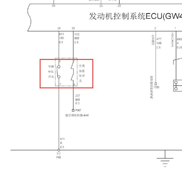 2016-2018年哈弗H6 4线空调压力开关电路图