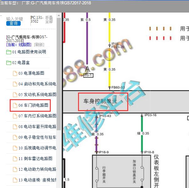 2017年传祺GS7车身系统电路图