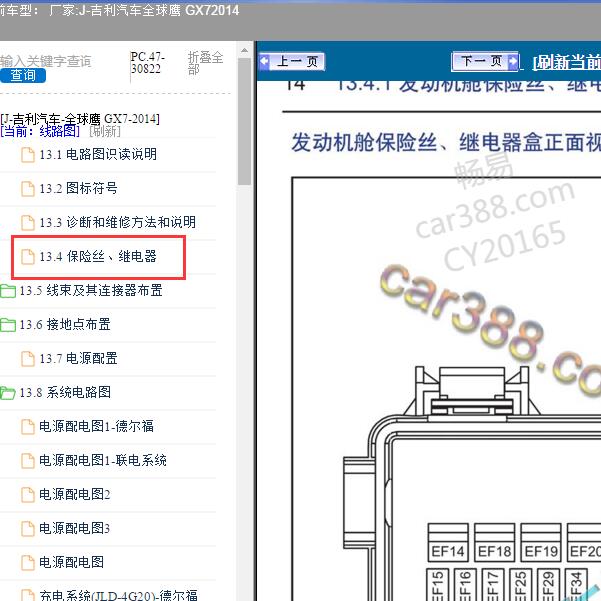 2014年吉利汽车-全球鹰 GX7 保险丝分配