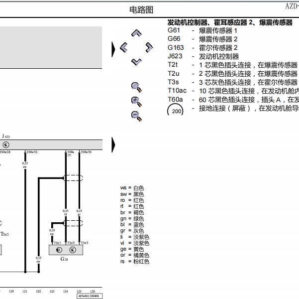2010年奥迪A6L发动机爆震传感器电路图