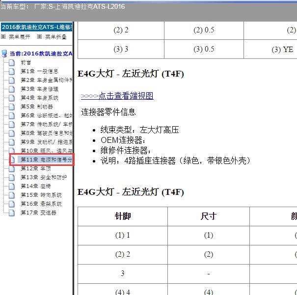 2016年凯迪拉克ATS-L大灯针脚资料