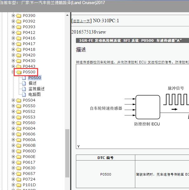 2017年丰田酷路泽P0500故障码资料