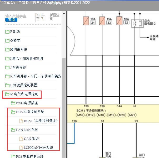 2021年日产轩逸车身电脑通讯电路图