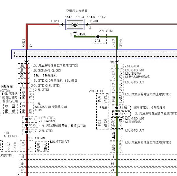 2015-2016年福特福克斯 空调压力传感器电路图