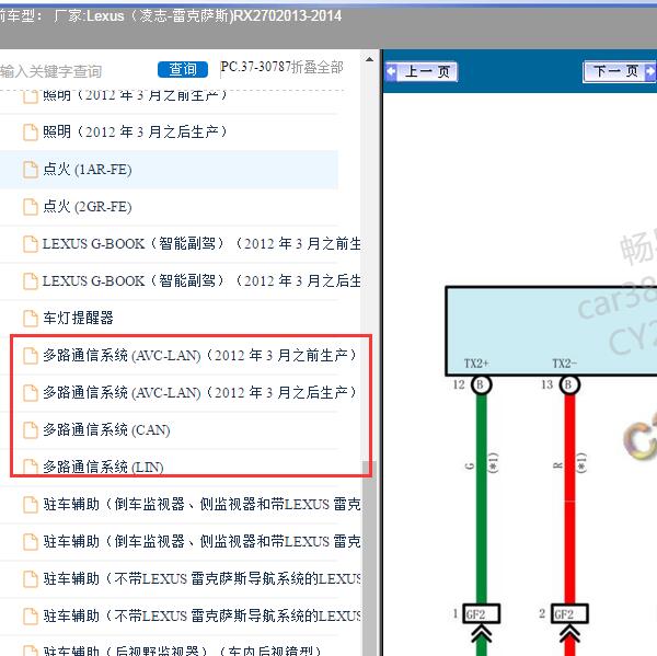 2013-2014年Lexus（凌志-雷克萨斯)-RX270通讯电路图