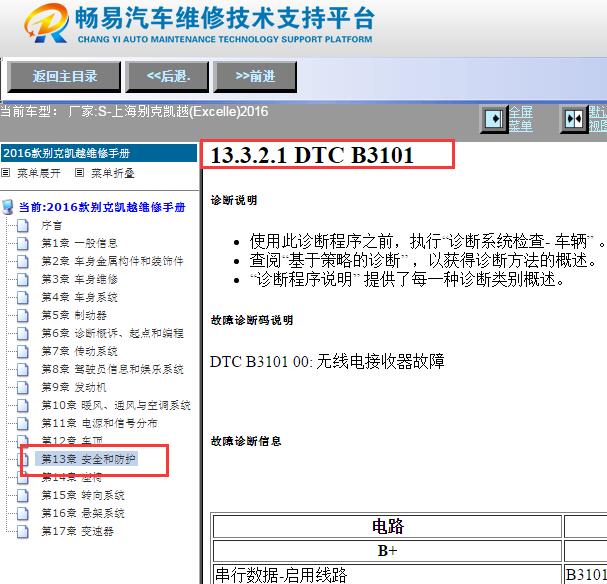 2016年别克凯越B3101故障码资料