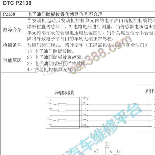 2017福美来F5 P2138故障码维修资料