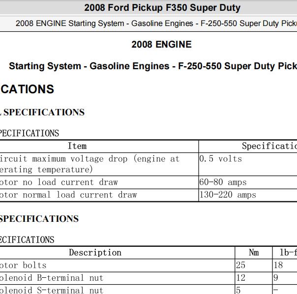 2008年福特F350起动系统维修手册