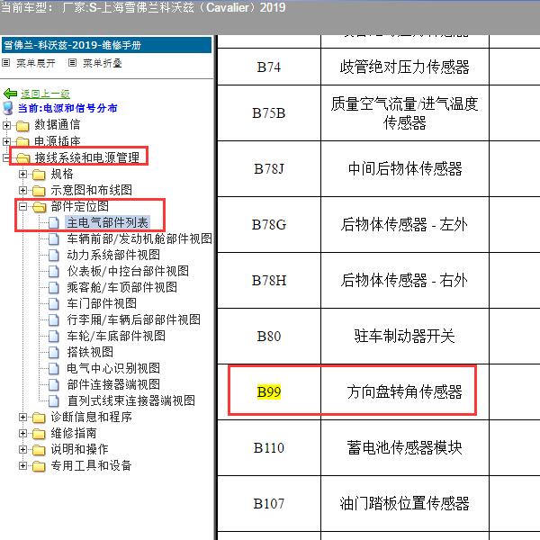 2019年上海雪佛兰-科沃兹（Cavalier）方向角传感器位置