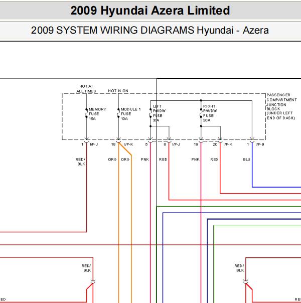 2009年现代雅尊车窗电路图