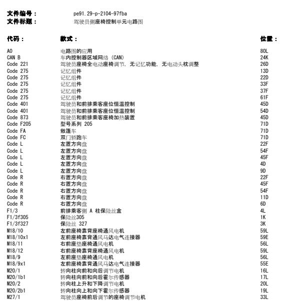 2018年奔驰GLC260座椅电路图