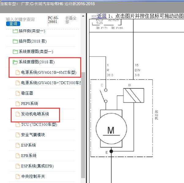 2018年长城哈弗H6运动版发动机和起动电路图