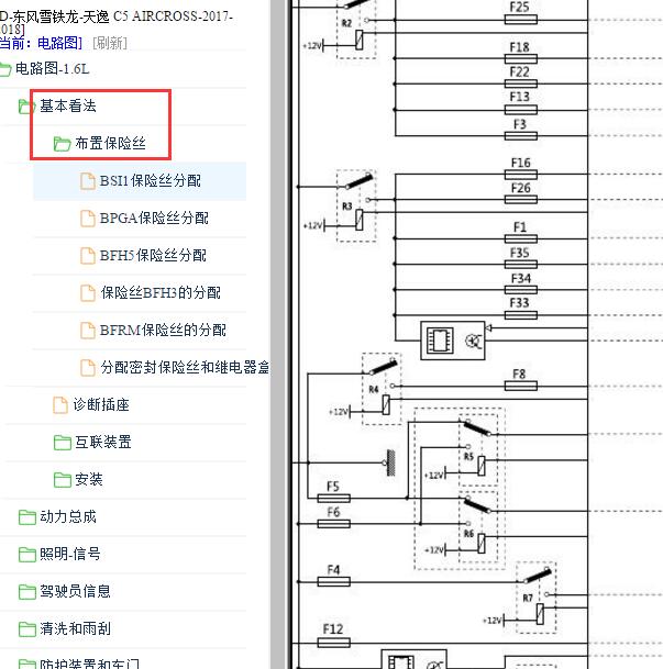 2017-2018年雪铁龙天逸 C5 AIRCROSS保险盒电路图