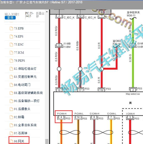 2017年江淮瑞风S7网关电路图