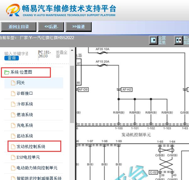 2022年一汽红旗HS5发动机电路图