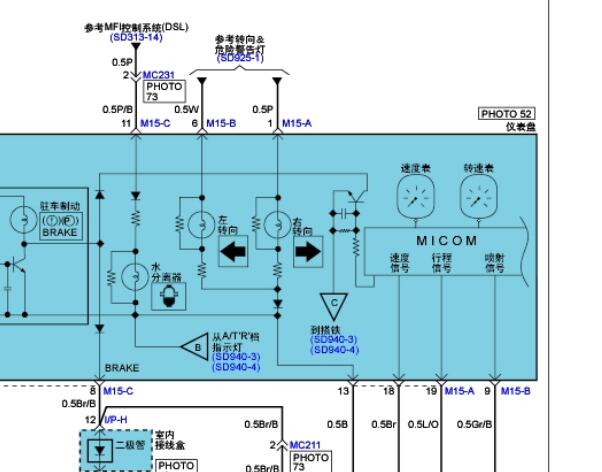 2007年现代胜达车速传感器和仪表电路图