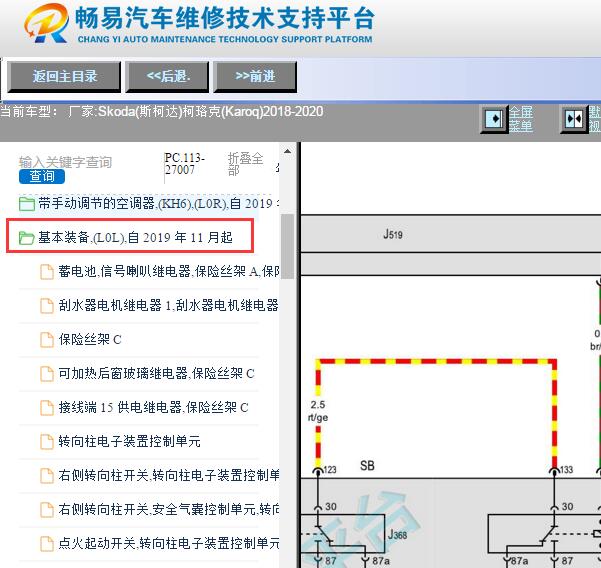 2018-2019年斯柯达柯珞克 J519车载电网控制单元电路图