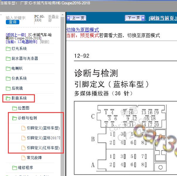 2016年长城汽车哈弗H6 Coupe音响针脚资料