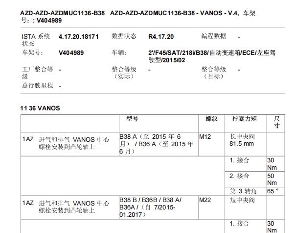 2015年宝马218i 发动机大修扭矩