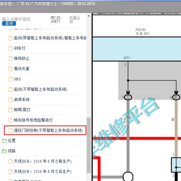 2014-2015年广汽丰田-雅力士（YARIS）车身电脑电路图