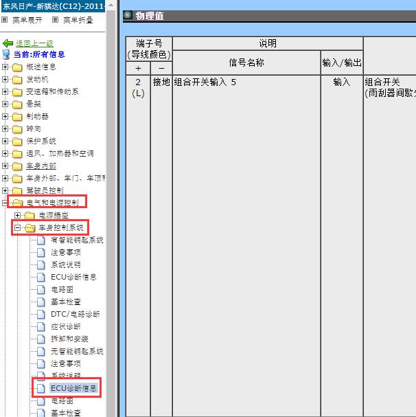 2011年日产骐达车身模块针脚资料