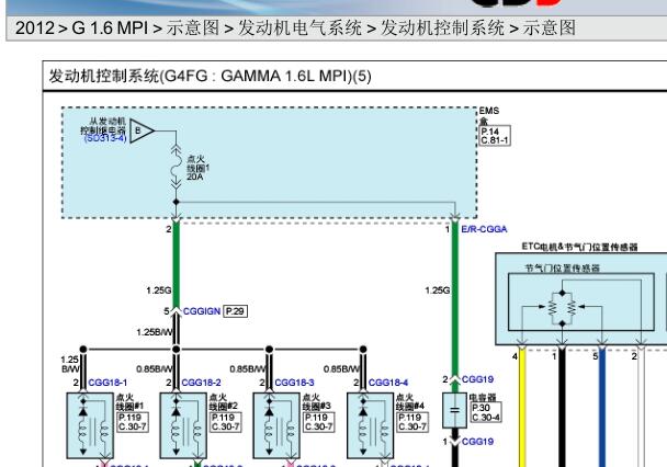 2012年现代朗动G4FG发动机电路图